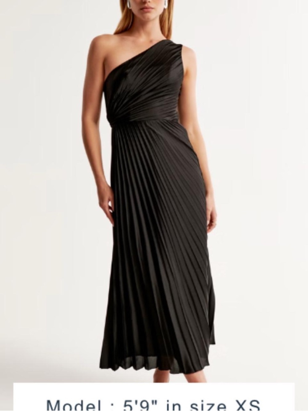 Abercrombie & Fitch Black One-Shoulder Pleated Midi Dress